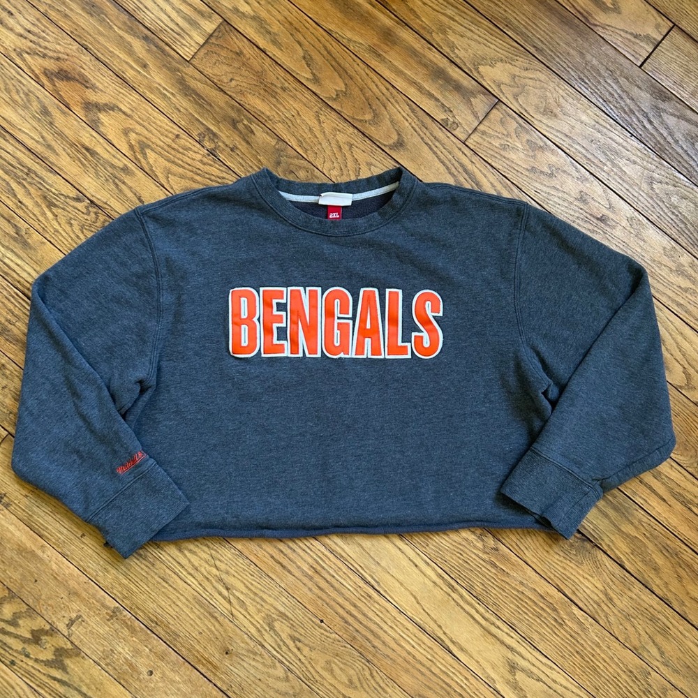 Mitchell & Ness Cincinnati Bengals Cropped Sweatshirt Charcoal Grey Mens 2XL